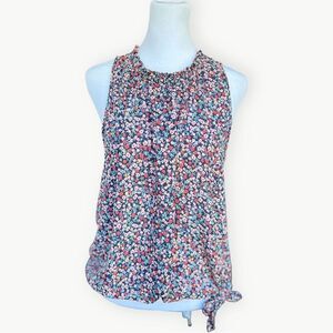 Sienna Sky Sleeveless Floral Colorful Tie Front Flowy Key Hole Blouse Top. Large